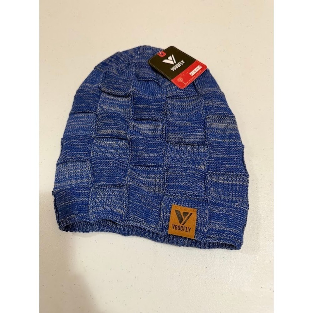 VGOGFLY Blue Marl Knit Slouchy Beanie Faux Fur Lined Winter Hat NWT